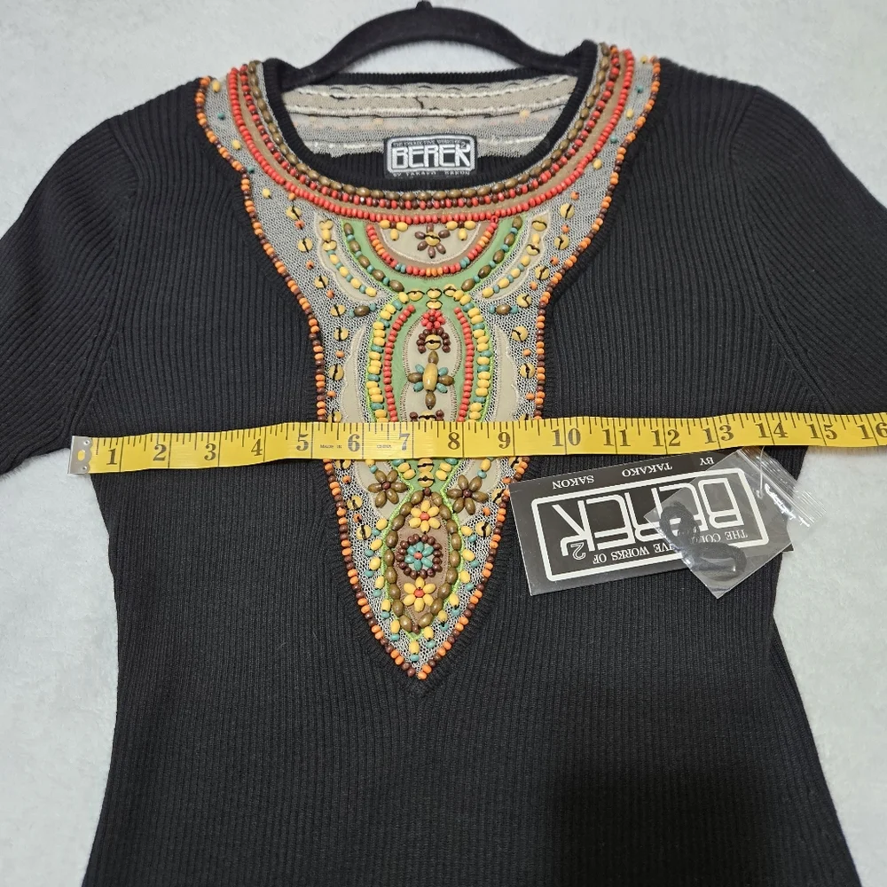 NEW Vintage Berek Takako Sakon Beaded Ribbed Knit Top Black Boho Art To Wear M - Picture 12 of 14